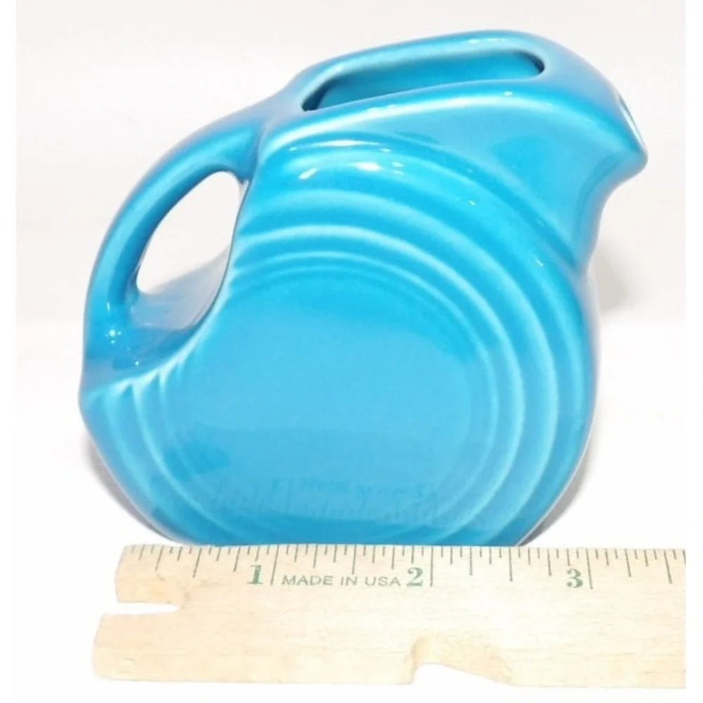Fiesta Peacock Blue Ceramic Mini Disc Cream Pitcher USA Art Deco